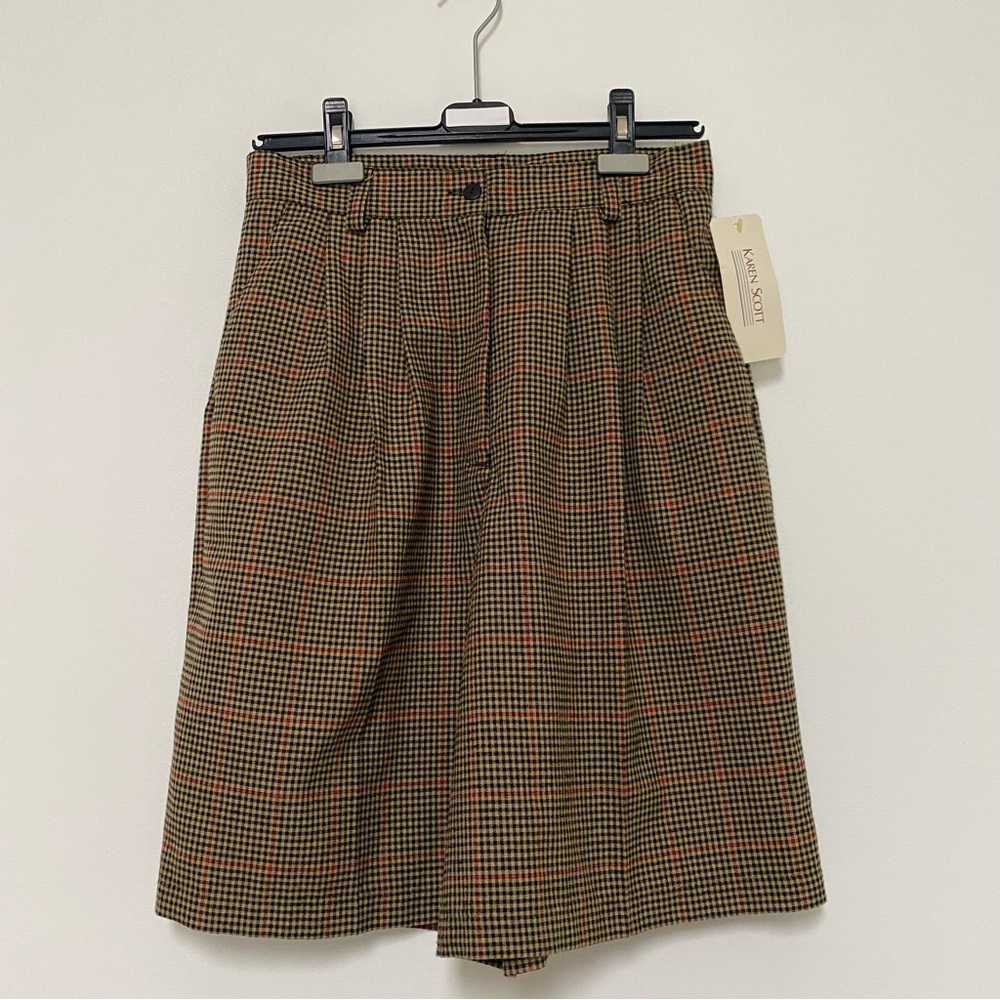 Vintage Karen Scott Knee Length Highwaist Plaid Twill Shorts 6-8 Brown N…